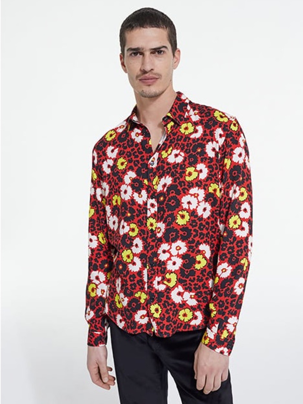 The Kooples Mens Button Down "Psyche Wild Blossom" Print XL Red Fitted Shirt